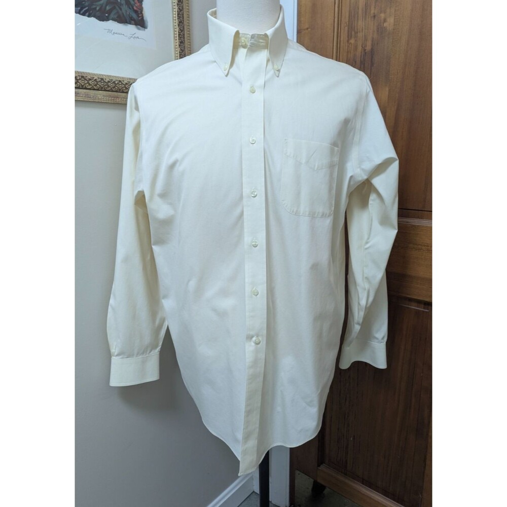 Brooks Brothers 16 34/35 Dress Shirt Traditional Fit Cotton No Iron Light Yellow